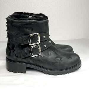 Ross & Snow Stefana Boot Black Camo Leather‎ Moto Biker 8.5 lined warm women’s